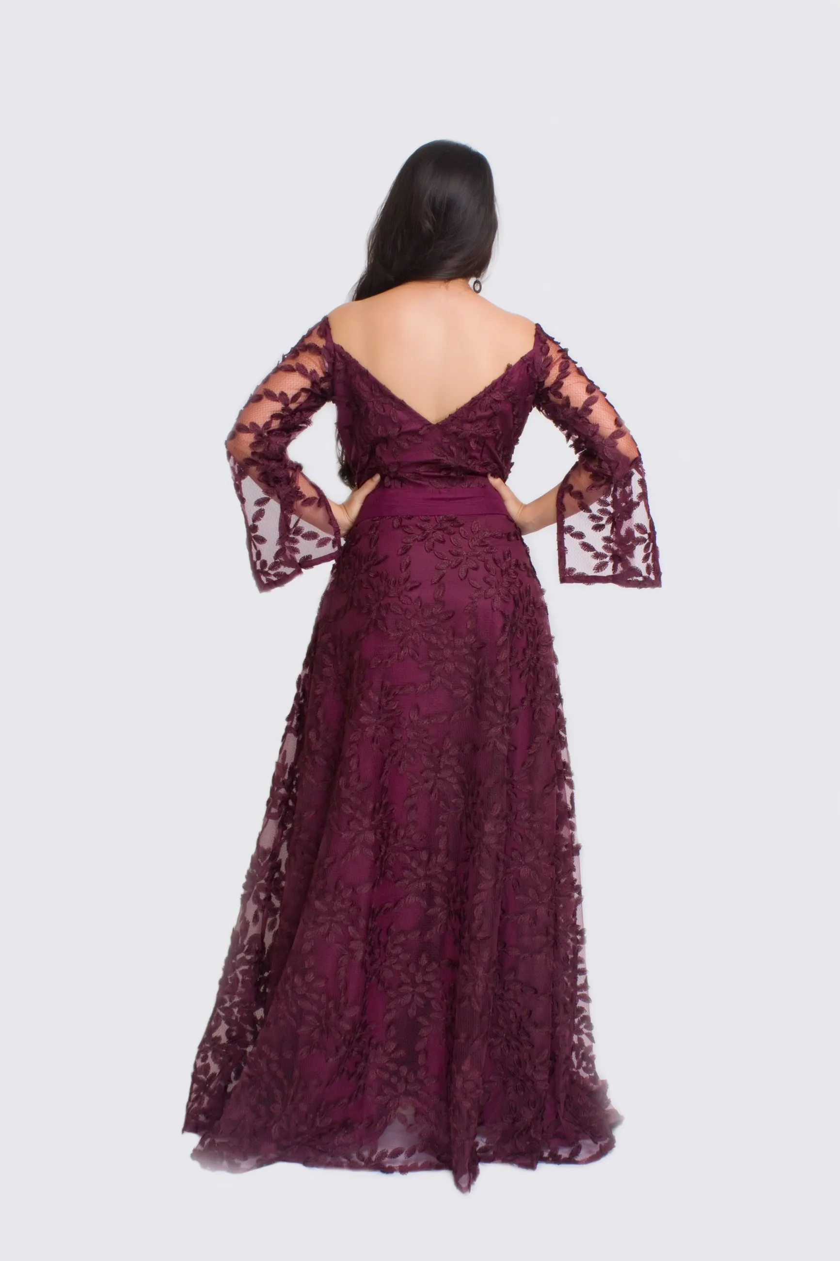Wine Chantilly Gown — view 3