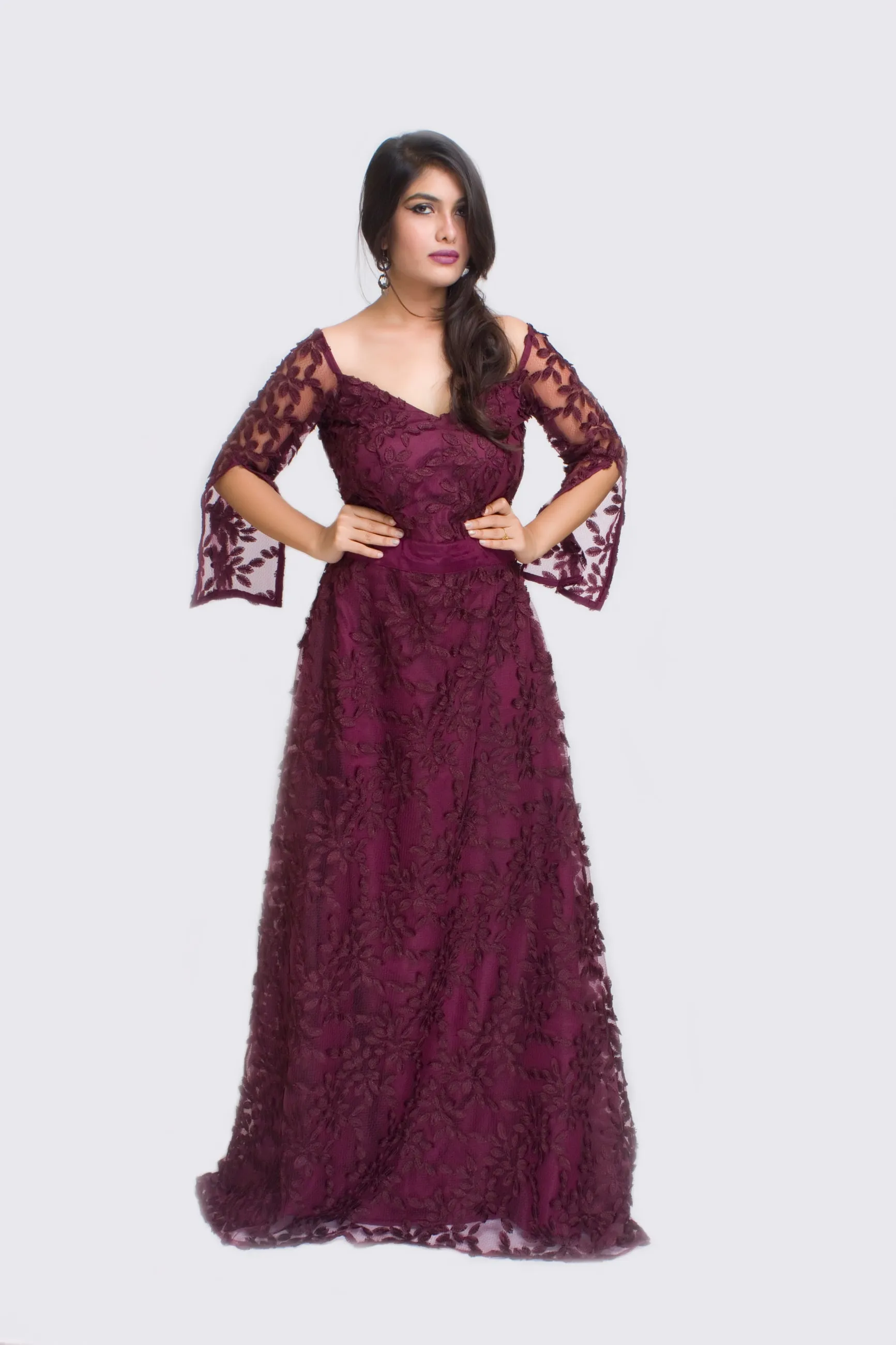 Wine Chantilly Gown