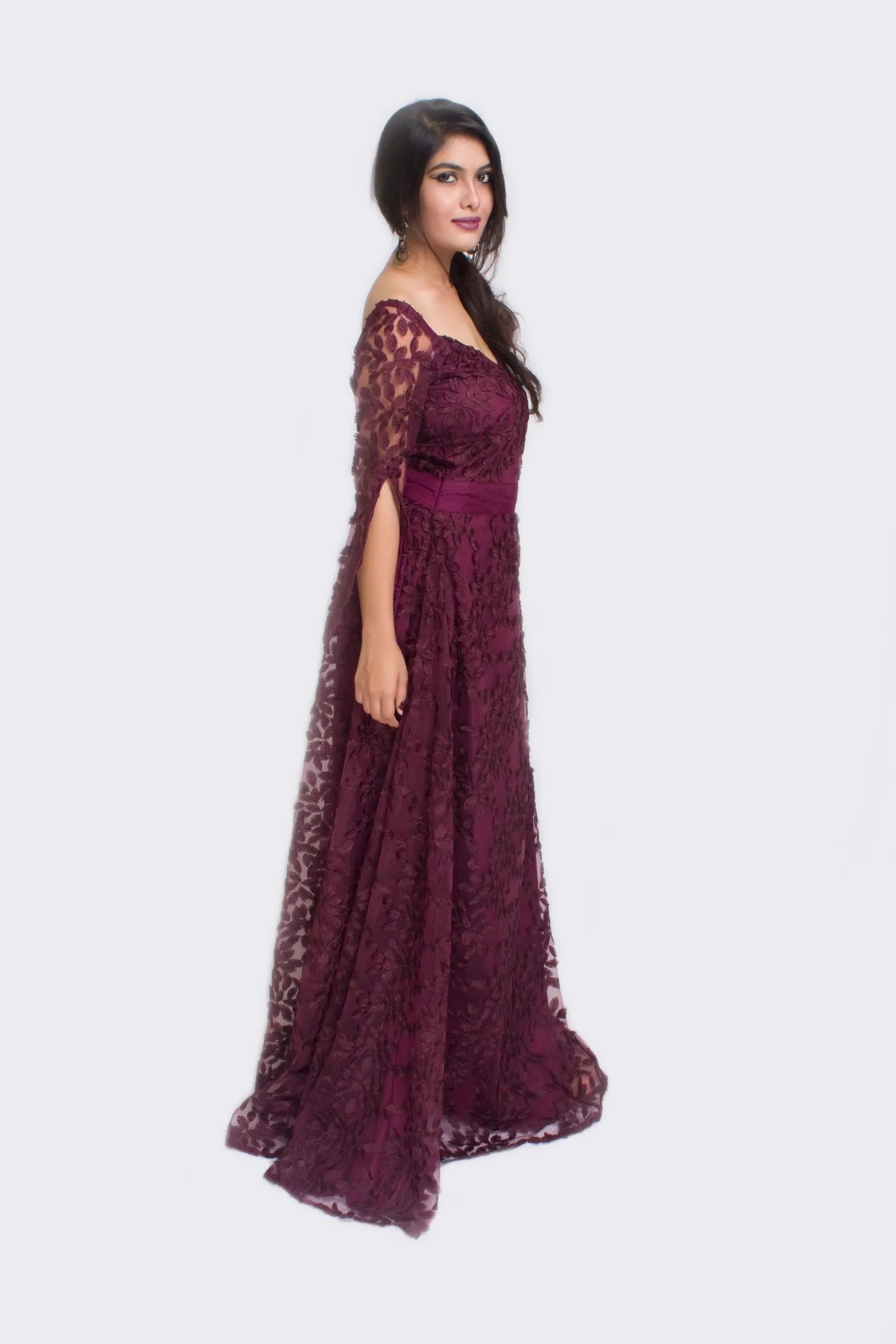 Wine Chantilly Gown — view 2